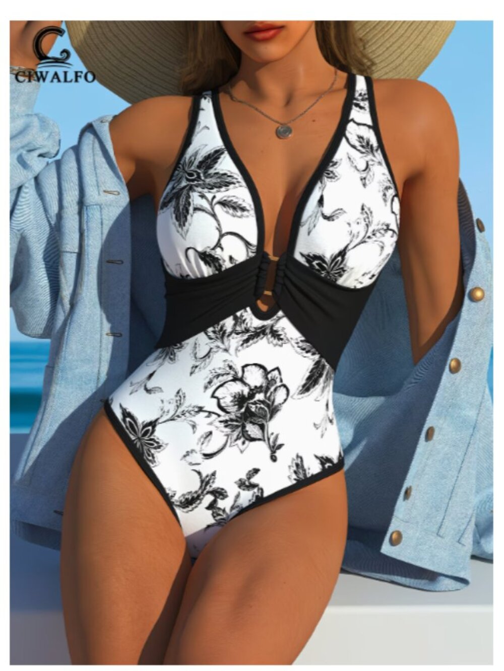 Women'S Fashion One-Piece Floral Print Swimsuit (NEW)